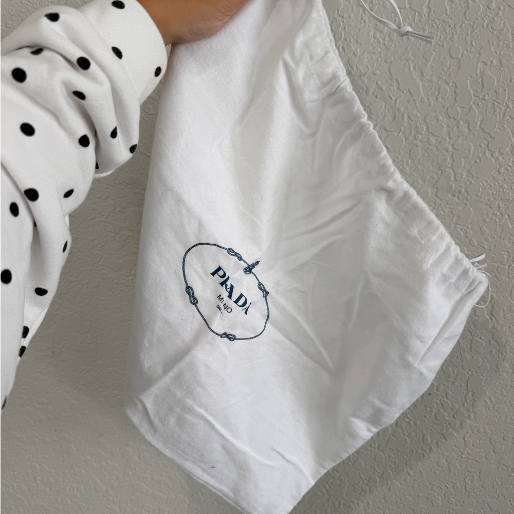 Prada White Drawstring Dust Bag with Navy Logo